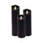 Bougies à cire DEL à piles avec flamme de mèche 3D, noire - 3 pièces