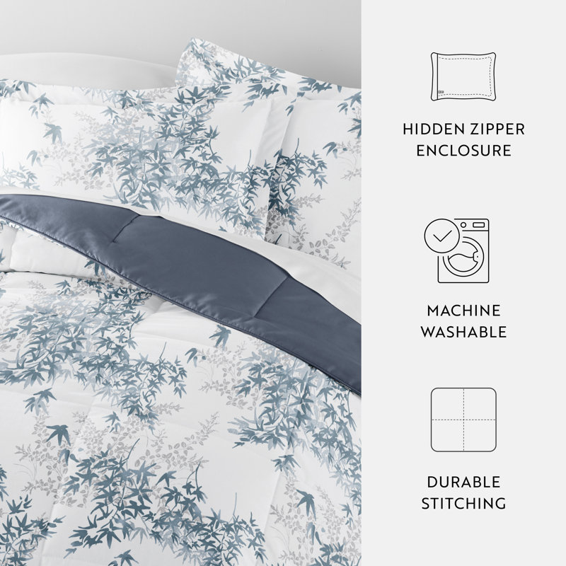 Full Blue Down Alternative Reversible Comforter Set