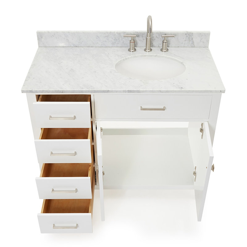 Aberdeenshire 42" Single Bathroom Vanity with Carrara White Marble Top, White
