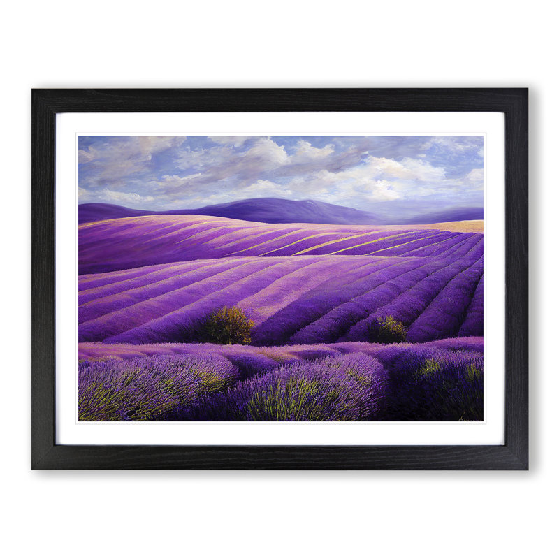 Brave Lavender Flower Field - Single Picture Frame Print, 25cm H x 34cm W x 2cm D, Black Framed