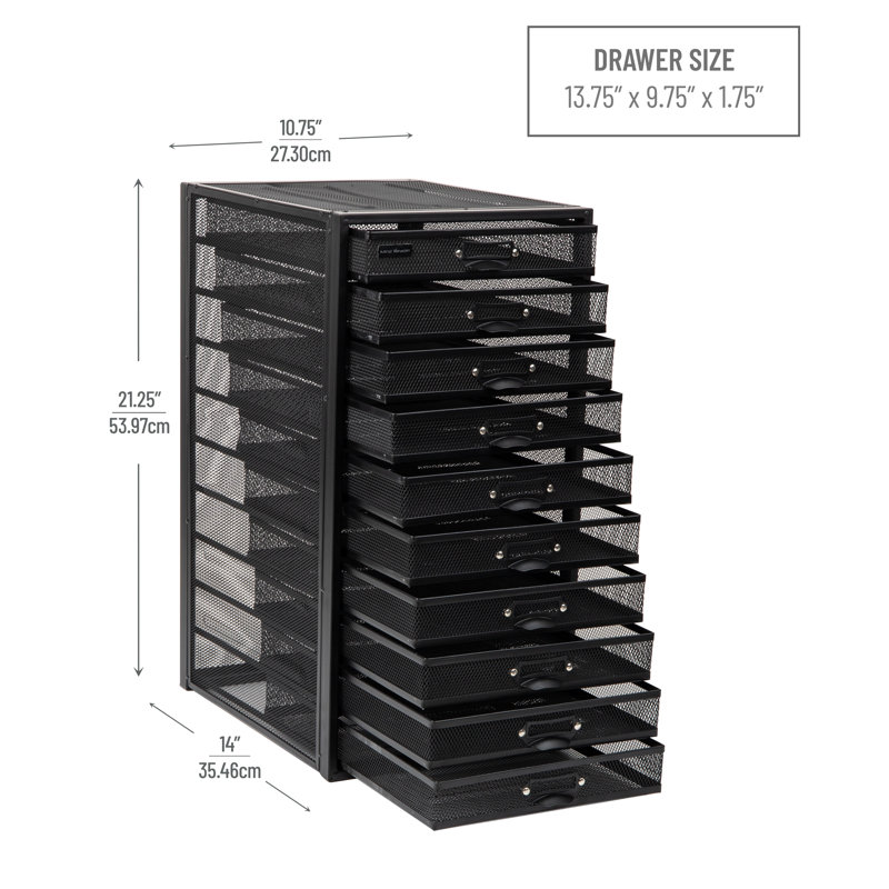 Black Wire Mesh 10-Drawer Moisture-Resistant File Storage Cabinet