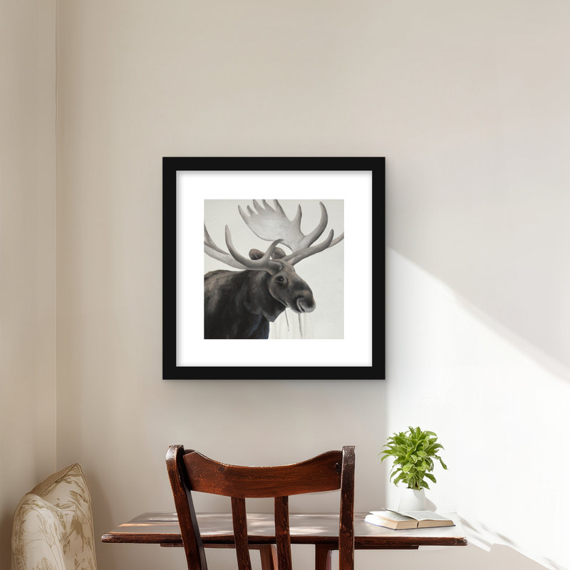 Rustic Moose - reproduction encadrée mat pour décor de bureau, Noir, Brun; Beige