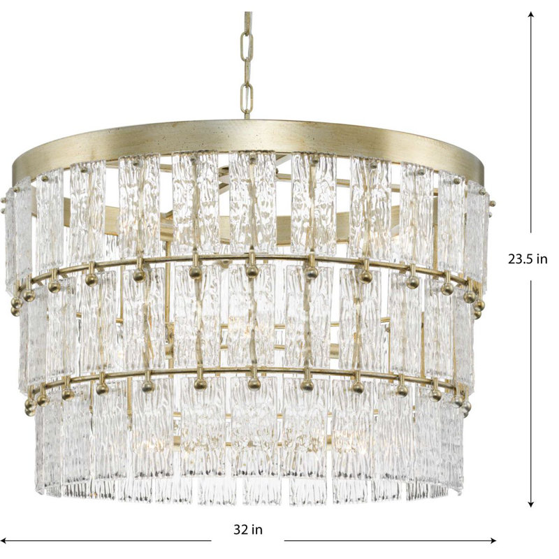 Gilded Silver 9-Light Tiered Chandelier with Artisanal Glass