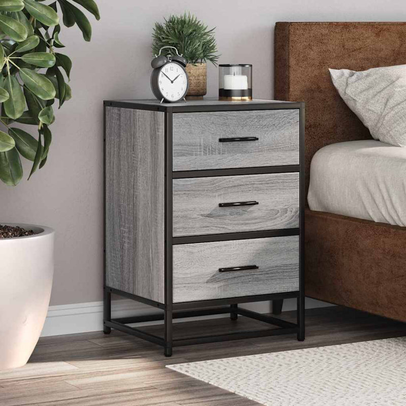 40cm W Metal Bedside Table, Grey Sonoma