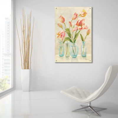 «Pink Tulips» par Danhui Nai, art mural en verre acrylique