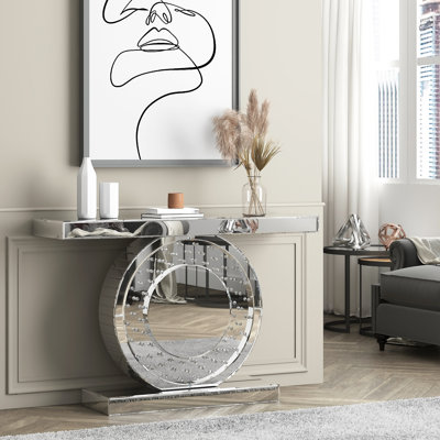 Andreja Mirrored Glass Console Table with Crystal Inlay
