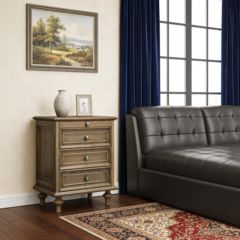 Table de chevet rétro avec 4 tiroirs, pour les chambres à coucher modernes, Marron clair