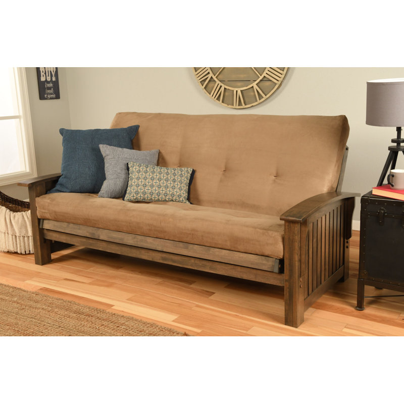 Stratford Full 83" Wide Futon Frame and Mattress, No, Suede Peat