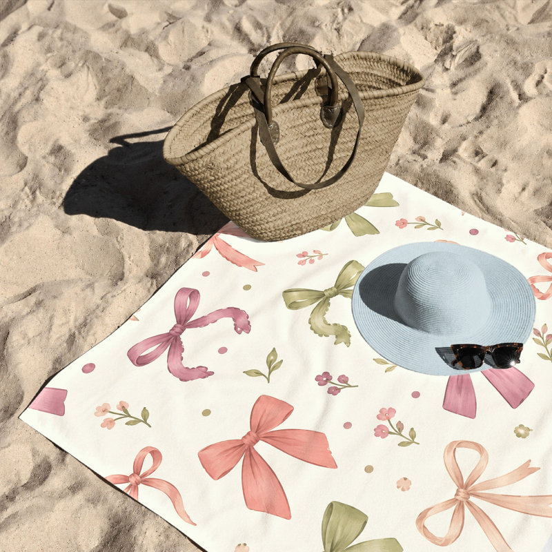 1 pièce Adorable serviette de plage à motif d'arc, avec de jolis aquarelles et des fleurs dans des tons pastel. Microfibre douce, parfaite pour les voyages, la natation, les voyages, unisexe.