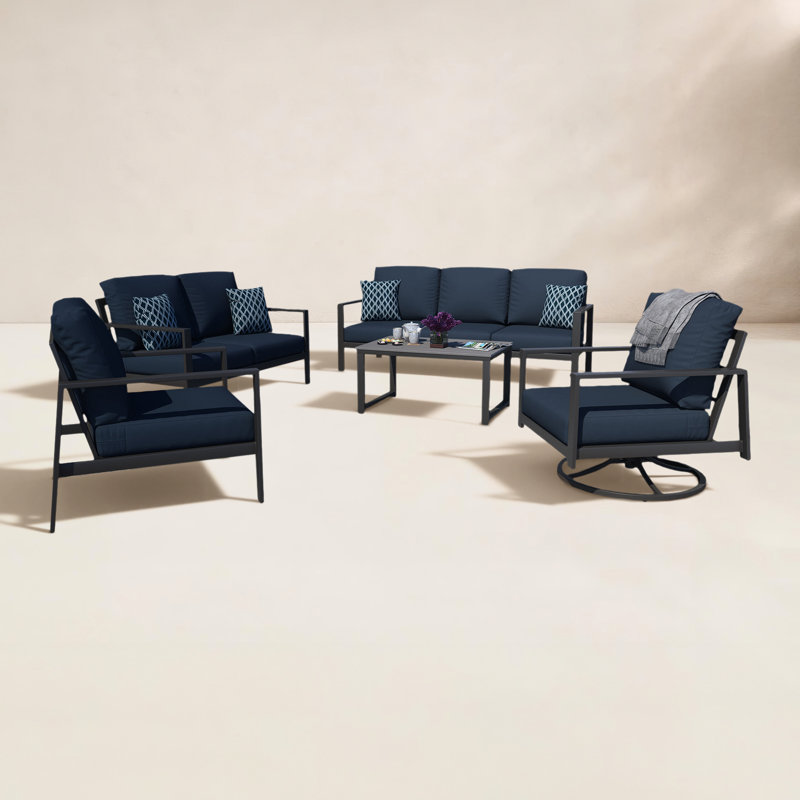 Ensemble de conversation Townsend avec coussins Sunbrella®, Toile bleu marine Sunbrella®, Gris