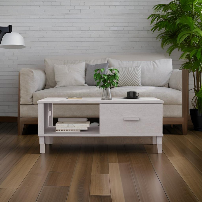 Table basse simple avec rangement Hamar, Blanc