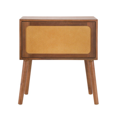 Rotating Hidden Compartment Nightstands, Mid Century Modern Concealment Furniture, Rattan Bed Side Table, Compartment End Table With Wood Legs, Bedside Tables For Bedroom, Living Room, Dorm,Walnut