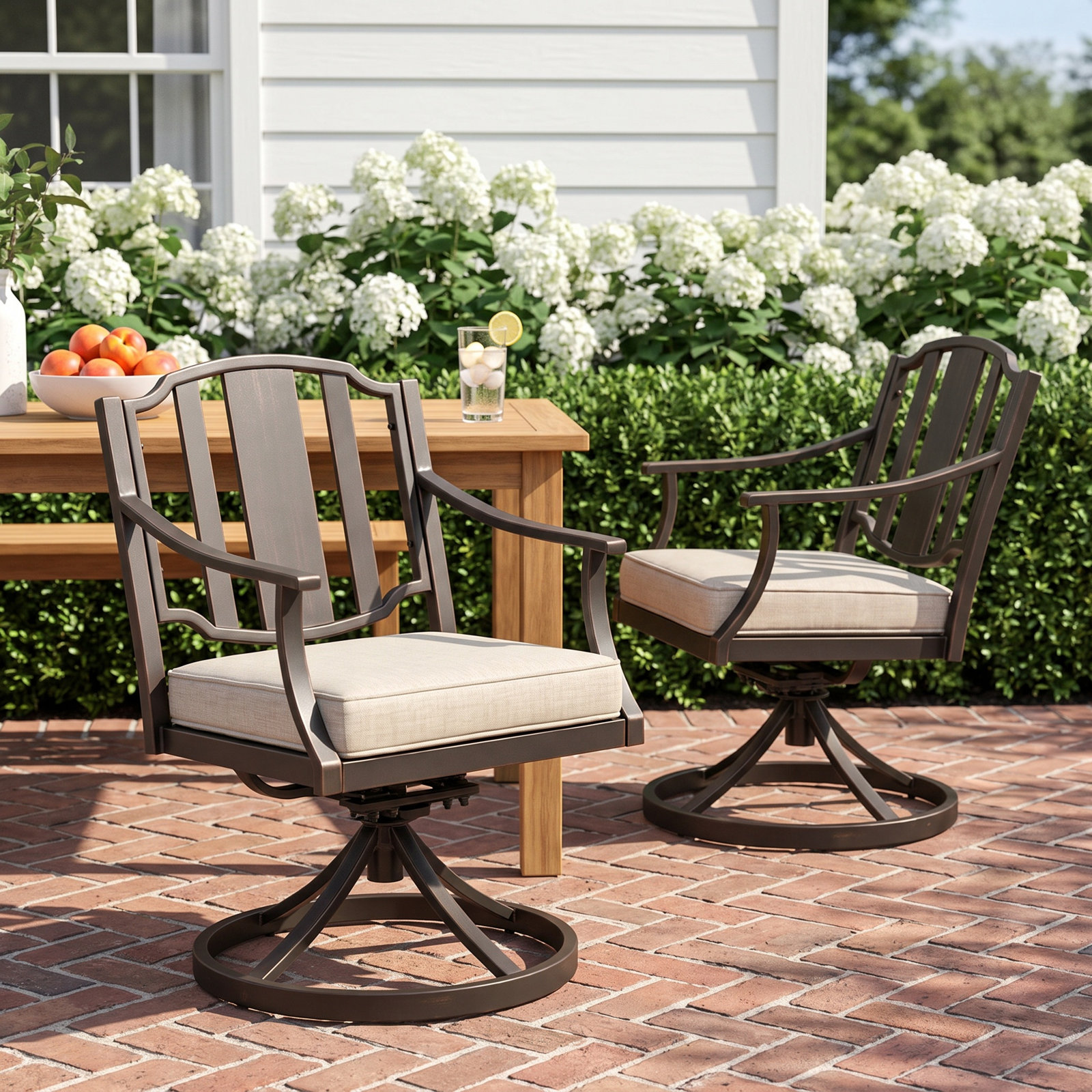 Patio Aluminum Swivel Dining Chairs With Sunbrella® Cushions