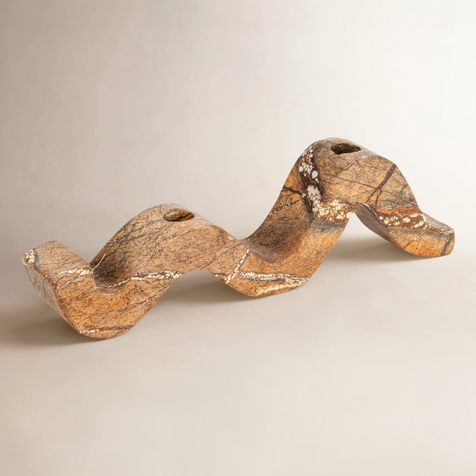 Marble Wave Double Taper Candle Holder, Brown