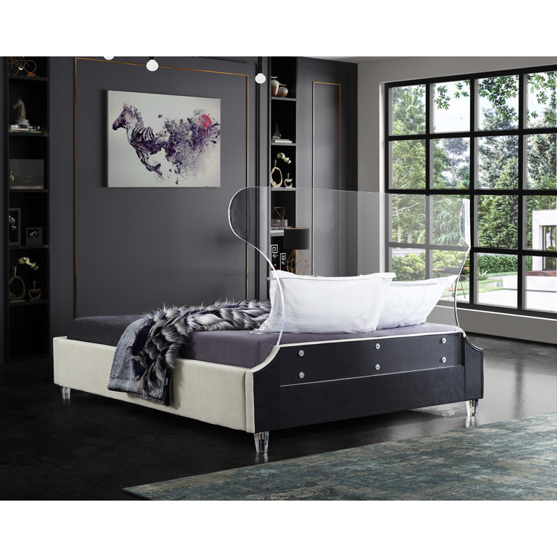 Ulm Upholstered Platform Bed, Twin, Cream Velvet
