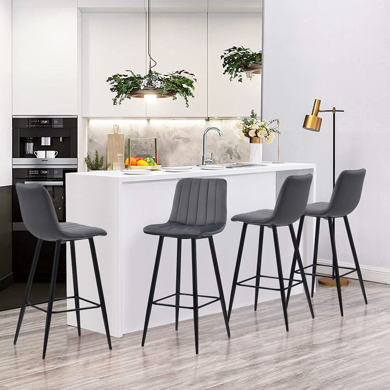 Achikam Upholstered Counter Stool with Metal Frame, Grey