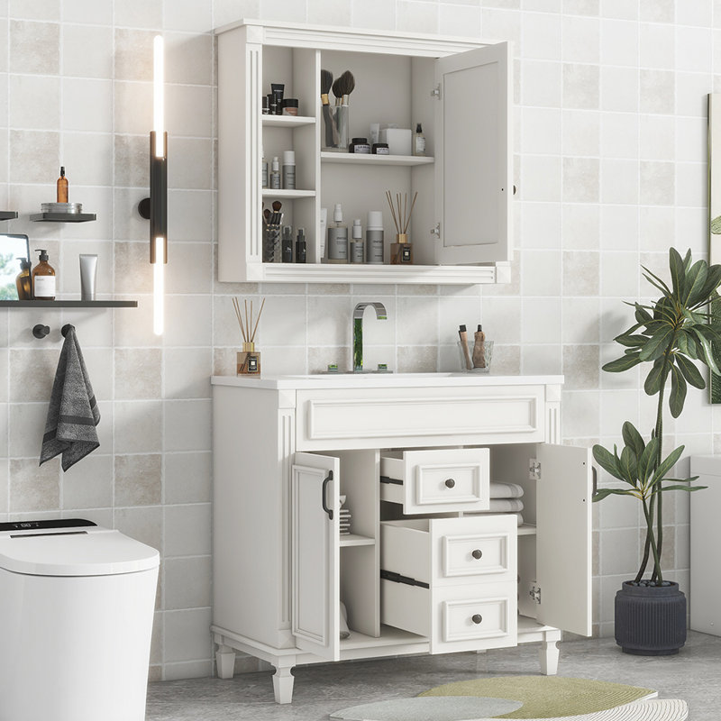Meuble-lavabo simple 36 po avec comptoir et miroir, Blanc
