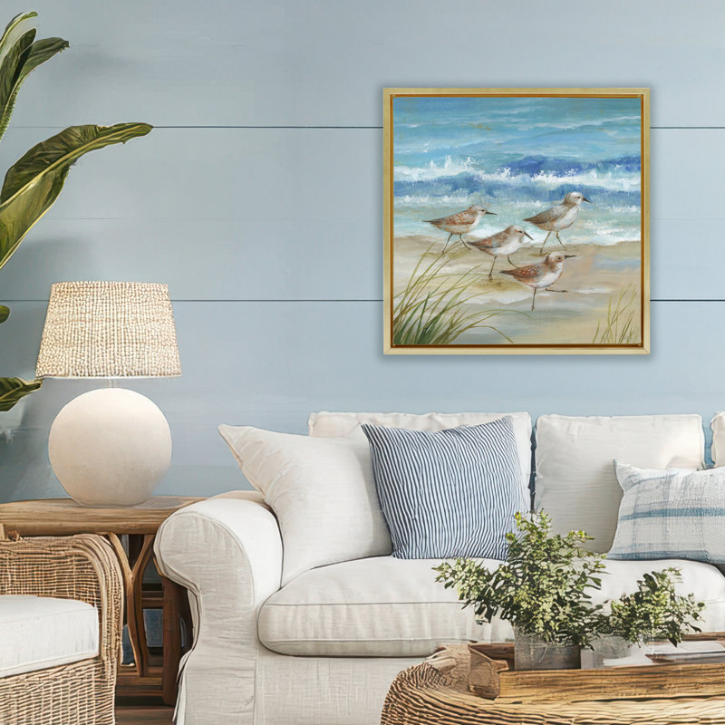 Cadre flottant Sandpiper Gathering View, design par Nan, H 25 po x l 25 po, Cadre flottant métallique doré