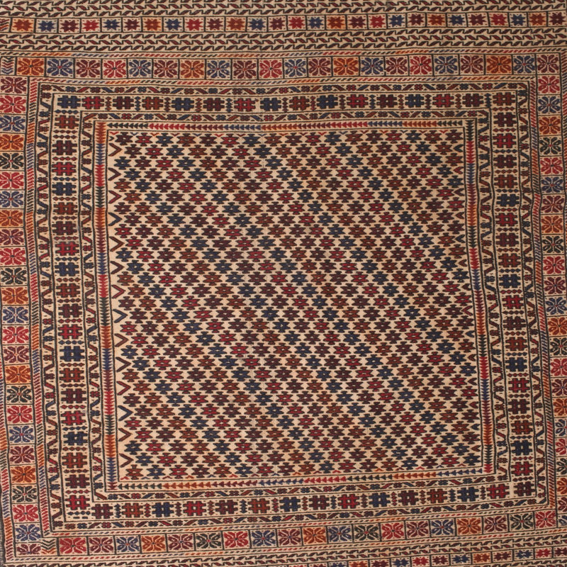 Tapis brun/gris/beige traditionnel Ballycor, Carré 7 pi