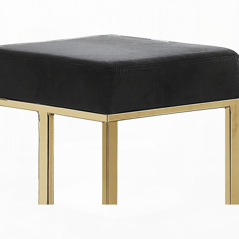 Tabourets en velours noir sans dossier en métal avec base argentée (ensemble de 2), Black,Gold