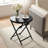 Round Outdoor Folding Side Table with Tempered Glass Top