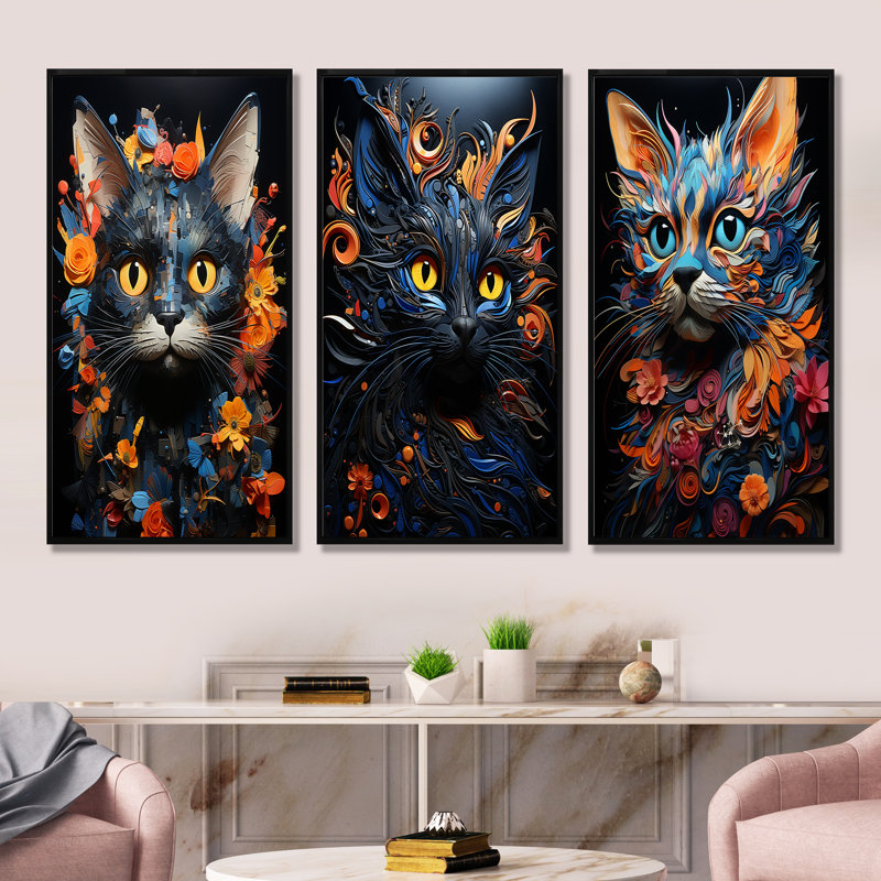 «Pixiebob» réfléchissant à un collage de chats, Cadre flottant noir, H 32 po x l 48 po