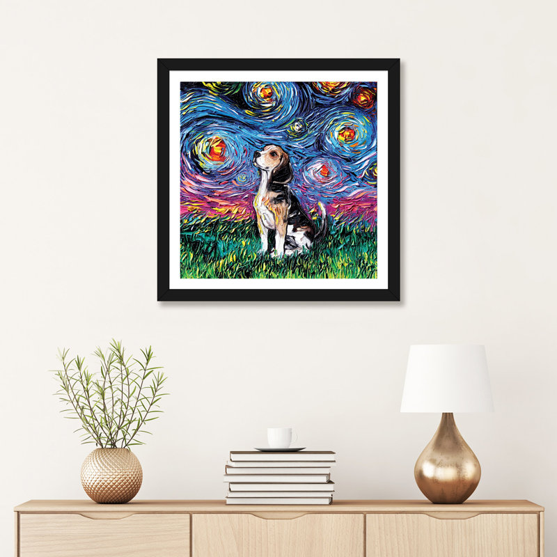 «Beagle Night» par Aja Trêves - reproduction d'art, H 24 po x l 24 po x p 1 po, Papier encadré noir