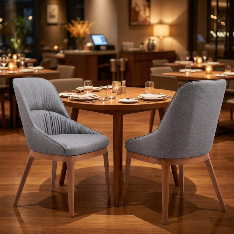 Ensemble de deux chaises de salle à manger en similicuir gris ardoise et naturel et acier