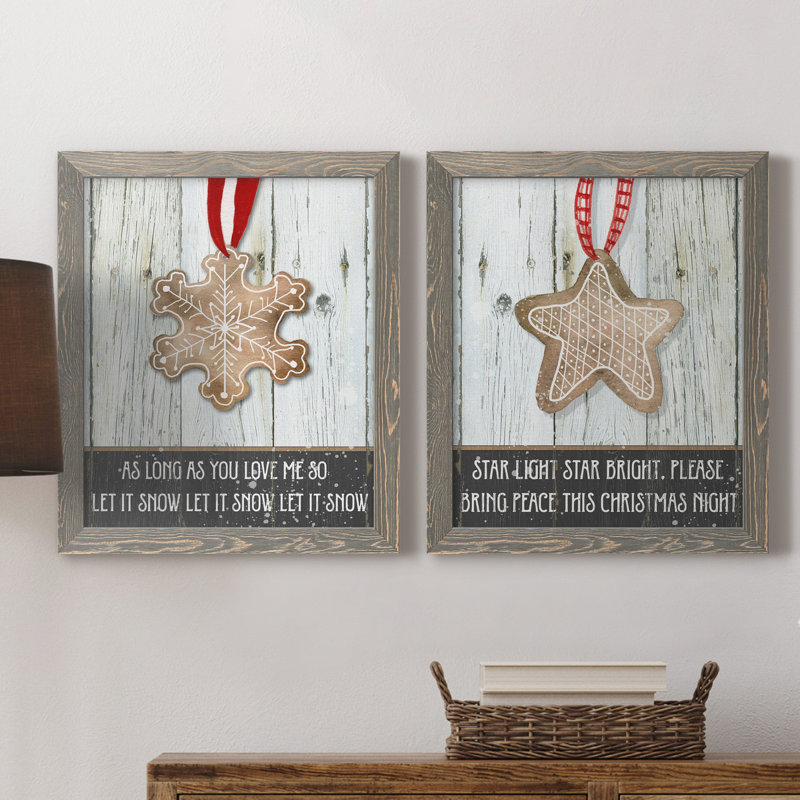 Gingerbread Snowflake - ensemble de 2 reproductions d'art, H 24 po x l 36 po x P 1,5 po, Toile avec cadre gris, Pas de tapis