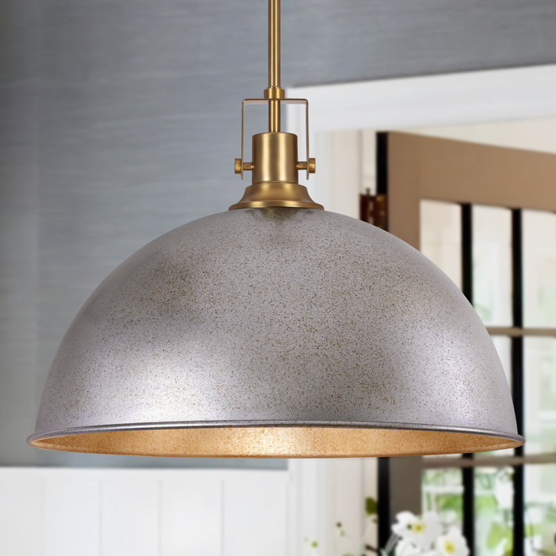 Luminaire suspendu pour îlot de cuisine à 1 dôme 17,7 po Lysander, Argent éclaboussé, H 56,7 po x l 17,7 po x P 17,7 po