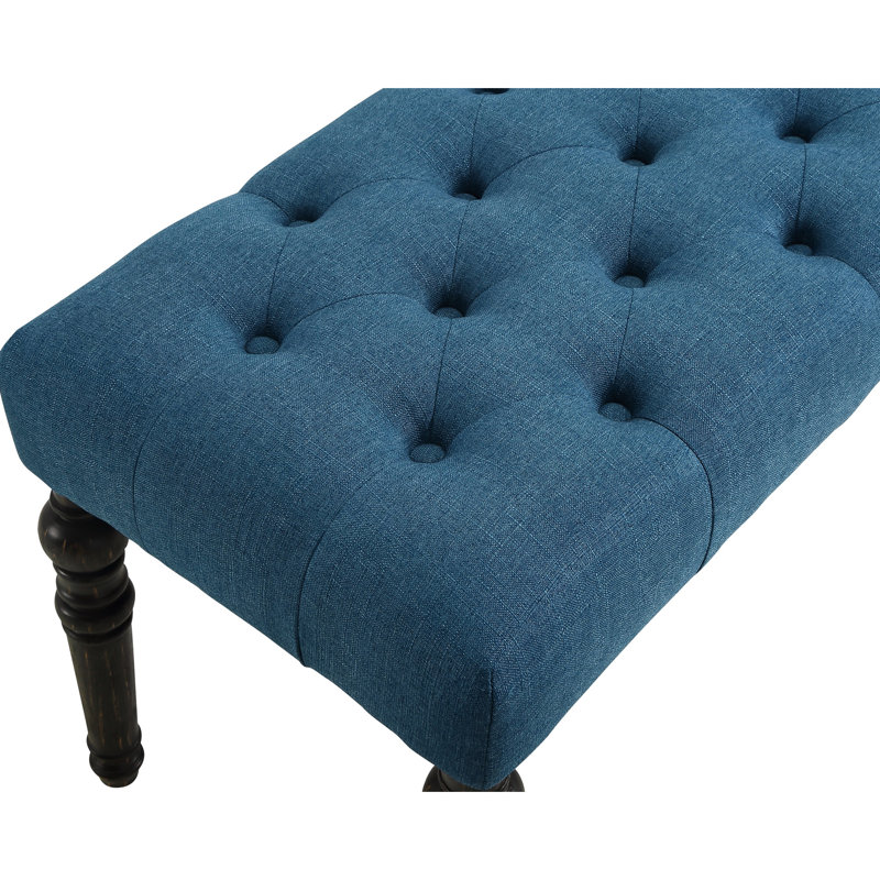 Blue Turned Leg Dining Bench By - Solid Wood Seat & Frame, 48W X 16D 19.5H In Fabric Bench, Frame With Legs, 48"W 16"D 19.5"H