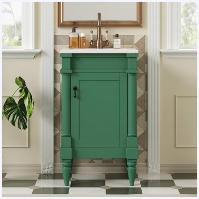 Meuble-lavabo moderne autoportant de 18 po avec lavabo, armoire de rangement à une porte avec tablette réglable, conception compacte pour petits espaces