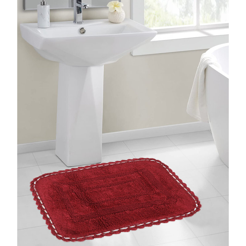 Akife 100% Cotton Non-Slip Bath Rug, Wine Red