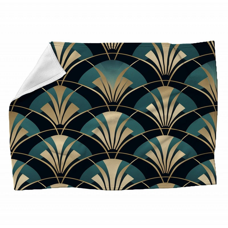 Machine Printed Throw Blanket, Geometric, 60" L x 50" W, Green/Yellow/White