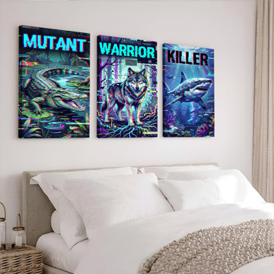 «Mutant Warrior Killer», reproduction d'art sur toile tendue sur toile, ensemble de 3 reproductions d'animaux futuristes