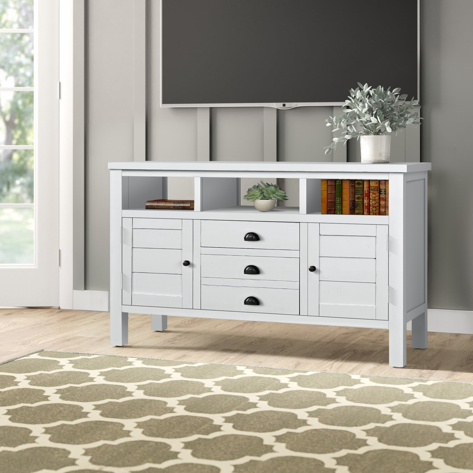 Castile Acacia TV Stand, Weathered White, 50"