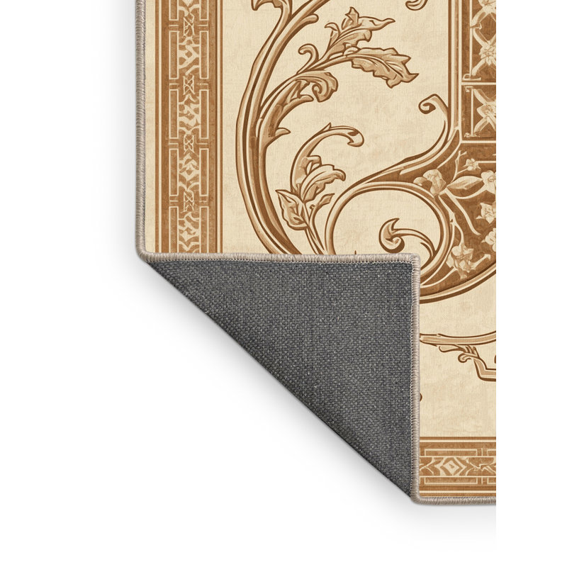 Soft Plush Bleeker Manuscript Illumination Traditional Oriental Area Rug in Beige – Beige Binding, 8x10