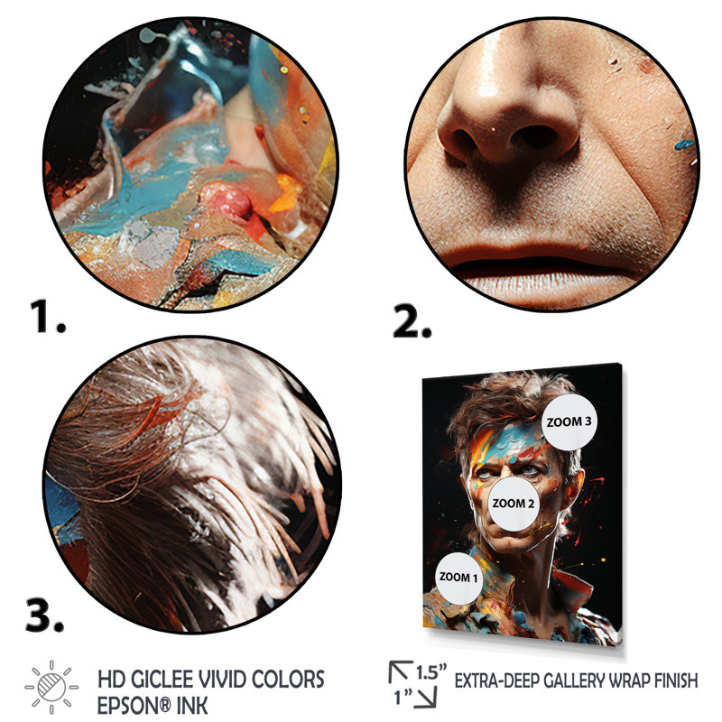 Peinture fusion David Bowie Portrait III - Pop Art, art mural, Toile tendue, H 32 po x l 16 po