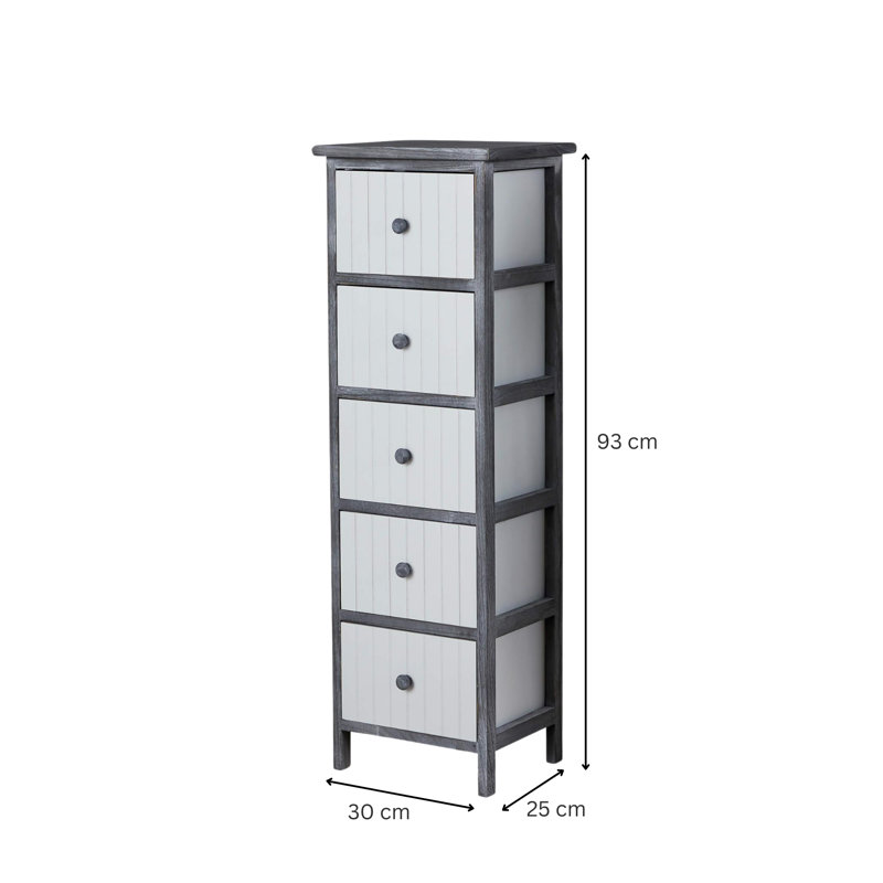 Rilana Fully Assembled 5 Drawer Grey and White Chest Storage Unit