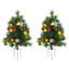 Ensemble de 2 sapins de Noël artificiels d'extérieur 2 pi sans cordon avec 24 lumières et piquets blanc chaud