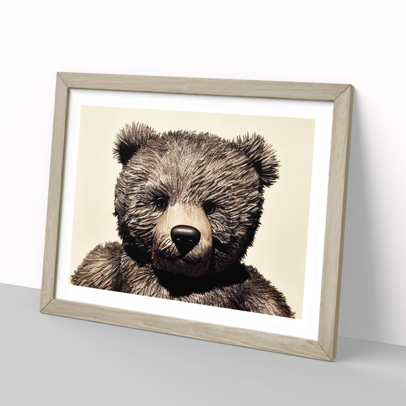 Cool Teddy Bear - Framed Print, 34cm H x 46cm W x 2cm D, Oak