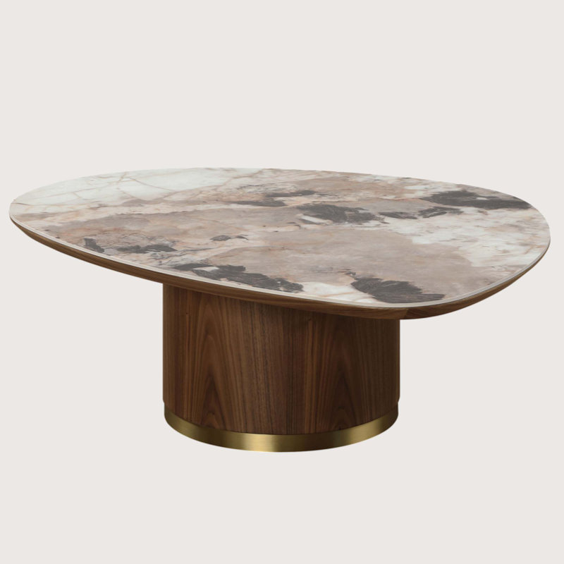 Willene 43" Oval Ceramic Top Coffee Table with Walnut Base