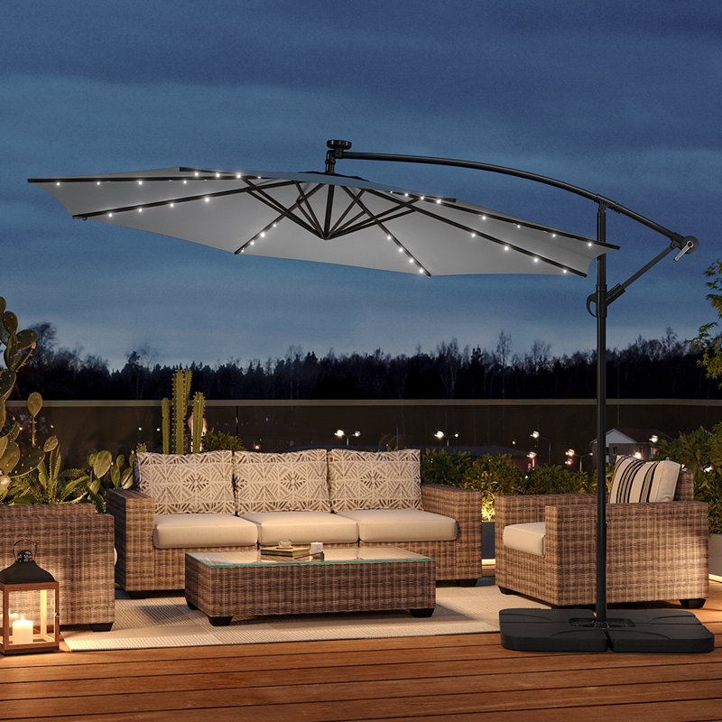 Arlo 3m Cantilever Parasol with LED Light, Light Grey