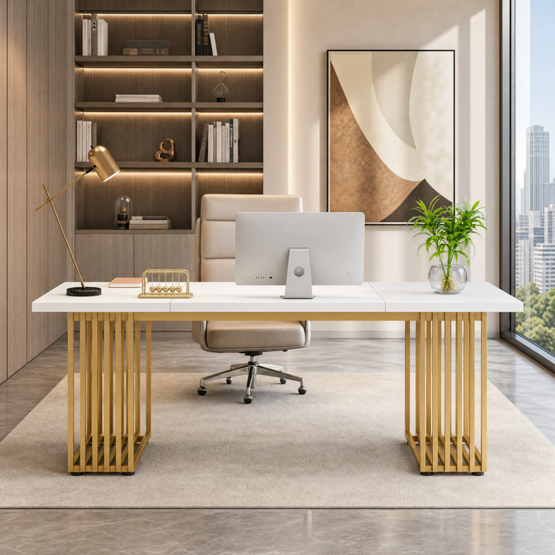 Ewyn Metal Base Executive Desk, White