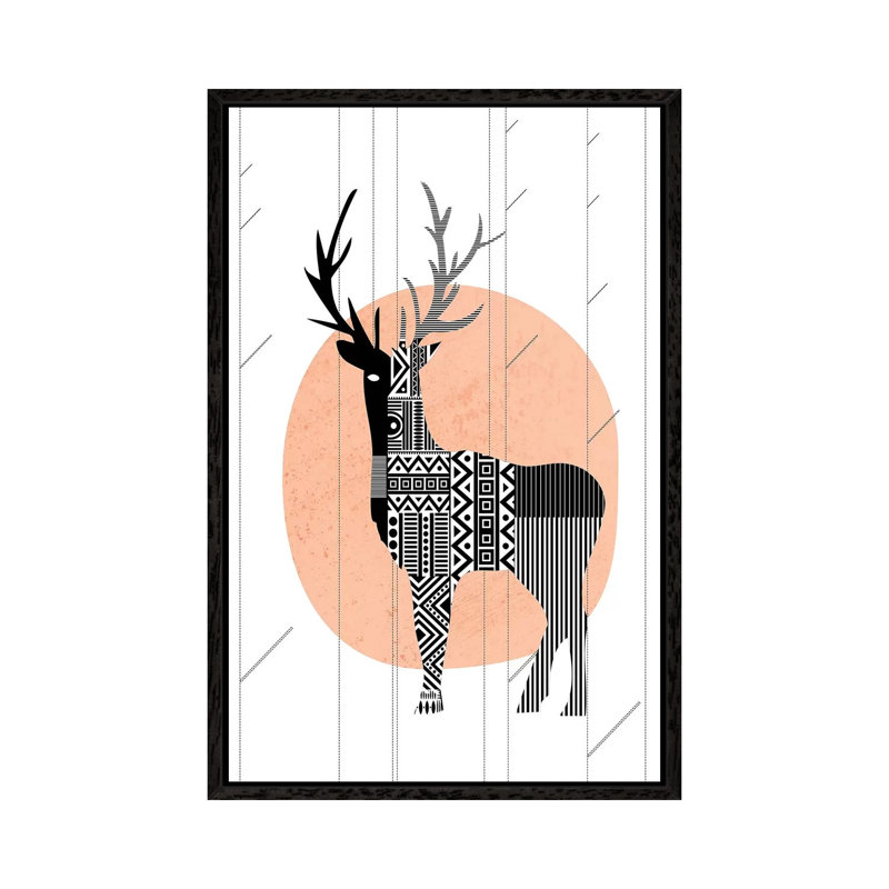 Nordic Deer - Print on Canvas, 101.6 cm H x 66.04 cm W, Black Framed