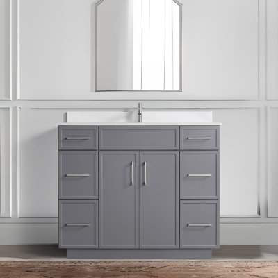 Capot - 3g 48,00 po X 22,00 po X 35,00 po Meuble-lavabo autoportant en bois gris avec plateau blanc
