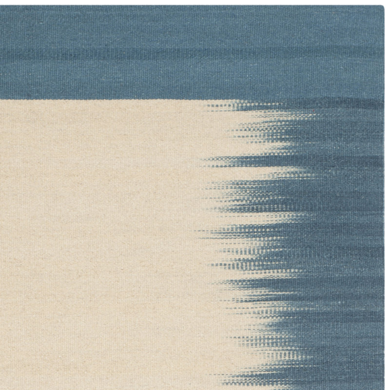 Light Blue and Beige Flatweave Wool Area Rug