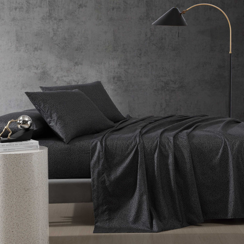Kenneth Cole Chill Bonus Sheet Set, Queen Sheet Set with 2 Standard Pillowcases, Charcoal Floral