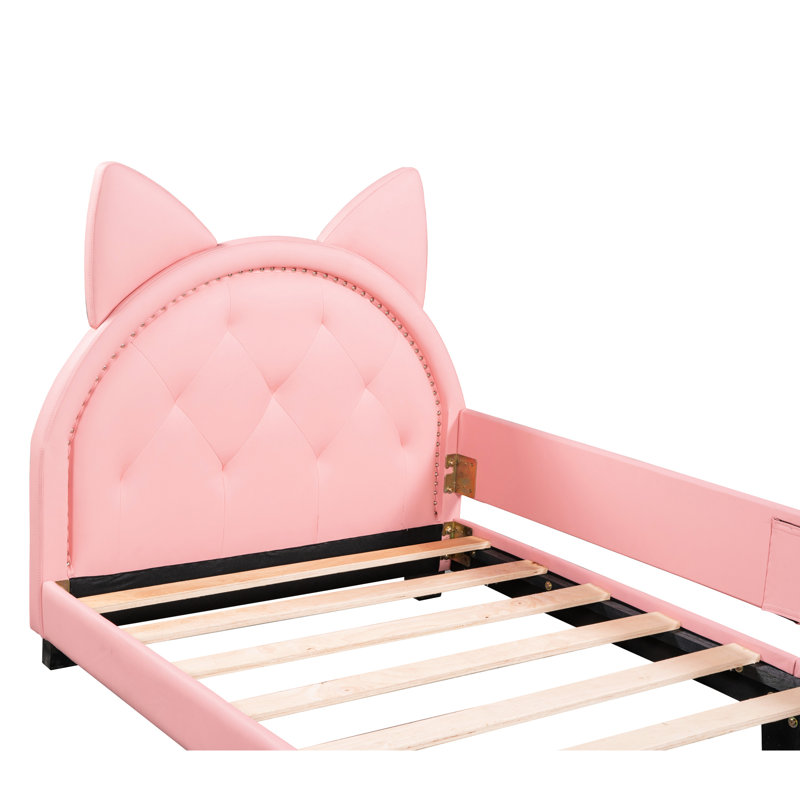 Pink Twin Upholstered Daybed - Generous Space For A Good Night's Rest With Upholstery And Carton Ears Headboard Low Profile Design