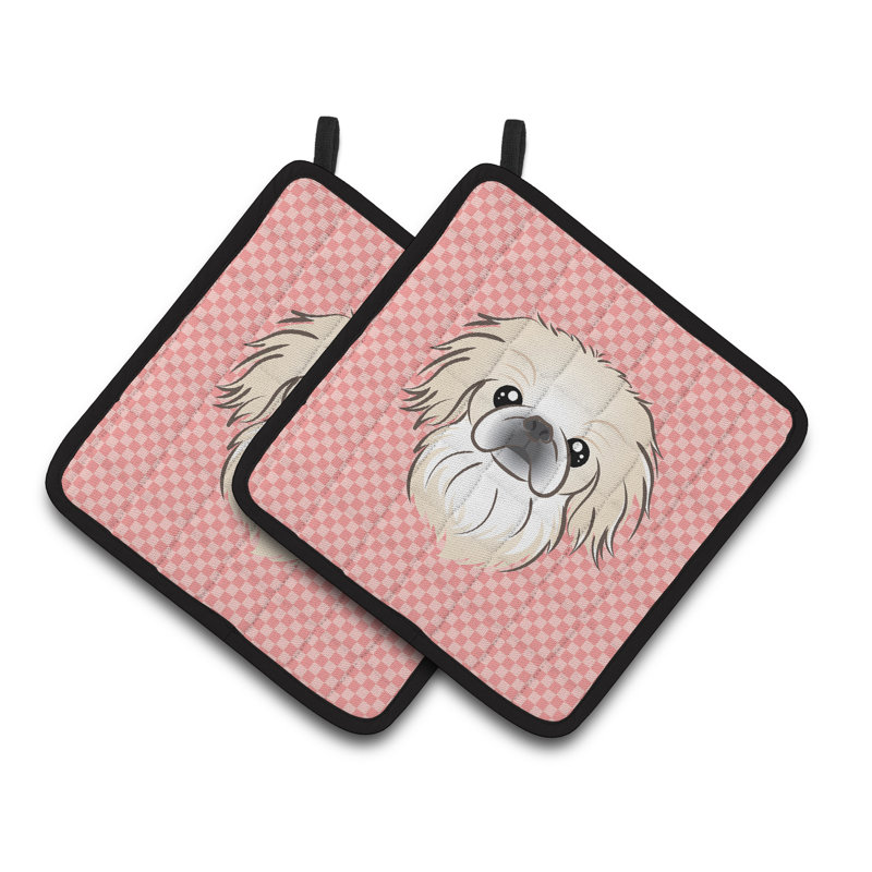 Cuisinier poignée pékinois caroline trésors Checkerboard, Rose
